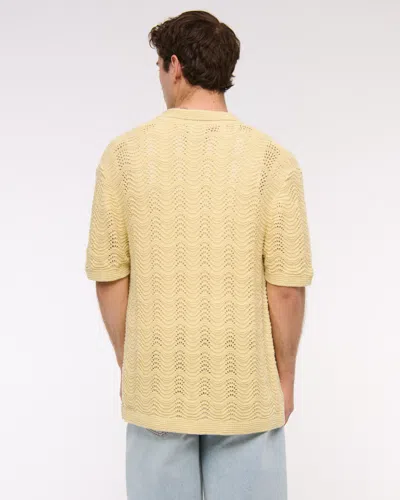 Abercrombie & Fitch Wavy Crochet-style Button-through Sweater Polo In Brown