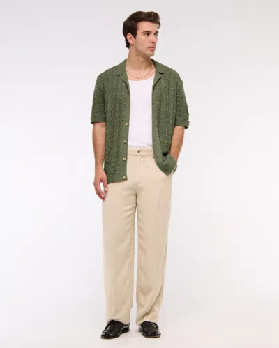 Abercrombie & Fitch Wavy Crochet-style Button-through Sweater Polo In Green