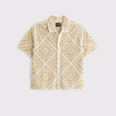 Abercrombie & Fitch Crochet-style Floral Button-through Sweater Polo In Brown