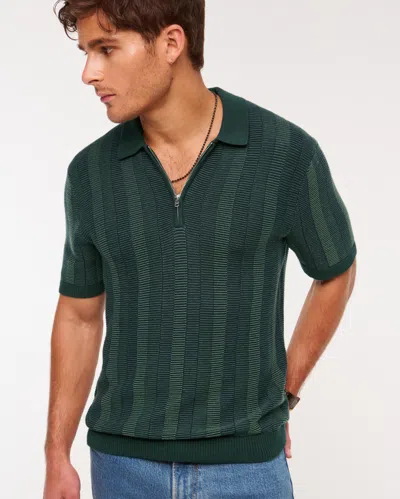 Abercrombie & Fitch Contrast Textural Zip Sweater Polo In Green