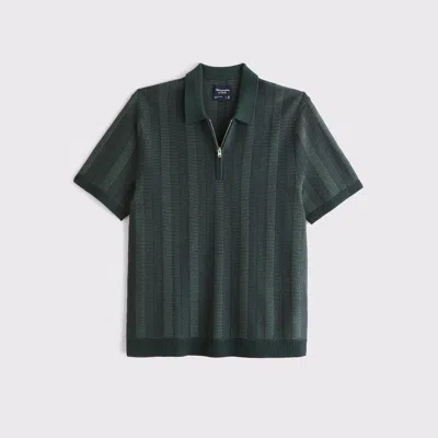 Abercrombie & Fitch Contrast Textural Zip Sweater Polo In Green