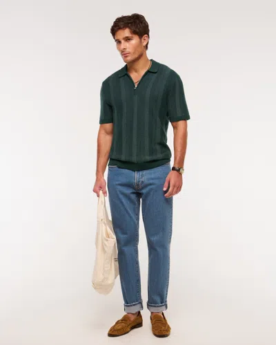 Abercrombie & Fitch Contrast Textural Zip Sweater Polo In Green