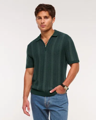 Abercrombie & Fitch Contrast Textural Zip Sweater Polo In Green