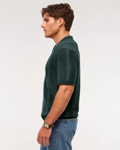 Abercrombie & Fitch Contrast Textural Zip Sweater Polo In Green