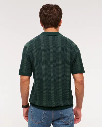Abercrombie & Fitch Contrast Textural Zip Sweater Polo In Green