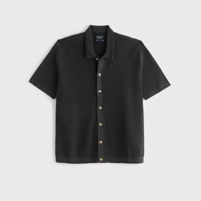 Abercrombie & Fitch Garment Dye Button-through Sweater Polo In Black