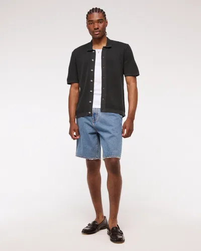 Abercrombie & Fitch Garment Dye Button-through Sweater Polo In Black