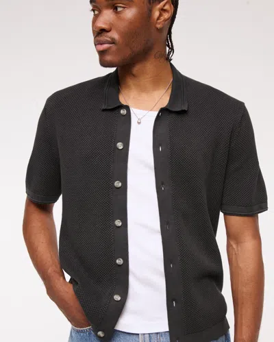 Abercrombie & Fitch Garment Dye Button-through Sweater Polo In Black