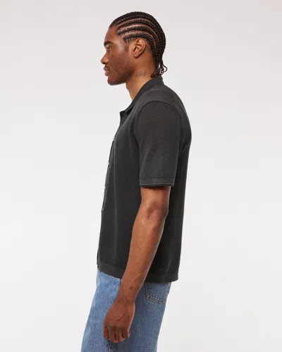 Abercrombie & Fitch Garment Dye Button-through Sweater Polo In Black