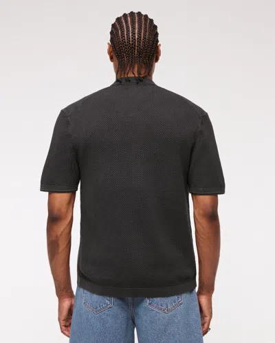 Abercrombie & Fitch Garment Dye Button-through Sweater Polo In Black