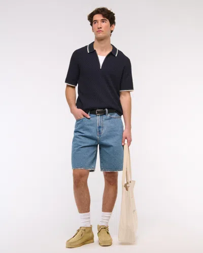 Abercrombie & Fitch Tipped Zip Sweater Polo In Blue