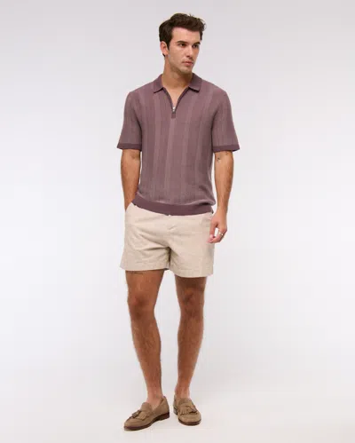 Abercrombie & Fitch Contrast Textural Zip Sweater Polo In Brown