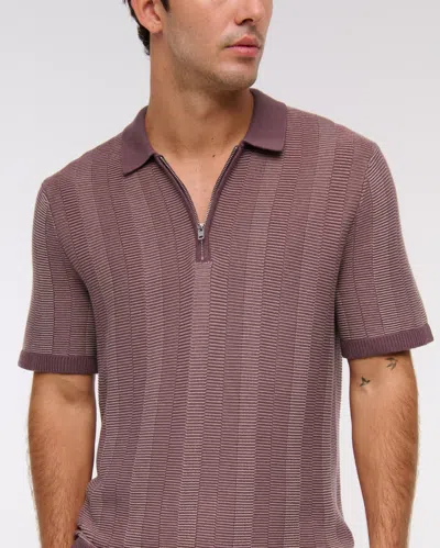 Abercrombie & Fitch Contrast Textural Zip Sweater Polo In Brown