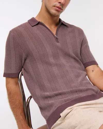 Abercrombie & Fitch Contrast Textural Zip Sweater Polo In Brown