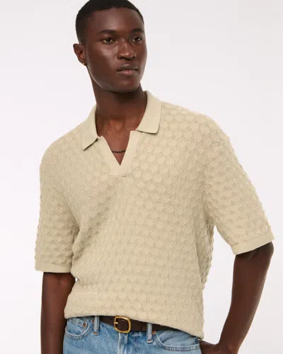 Abercrombie & Fitch Pointelle Stitch Johnny Collar Sweater Polo In White