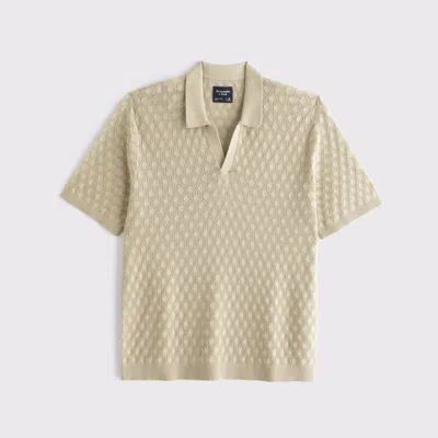 Abercrombie & Fitch Pointelle Stitch Johnny Collar Sweater Polo In White
