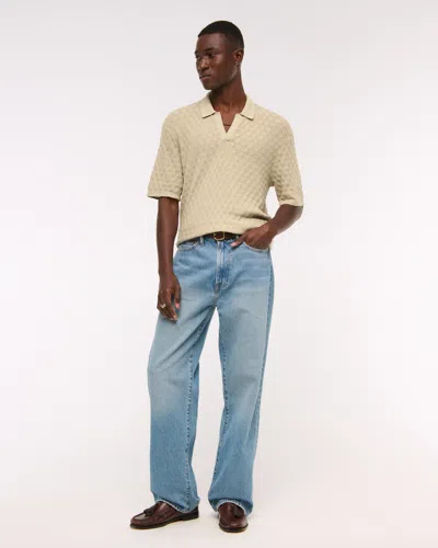 Abercrombie & Fitch Pointelle Stitch Johnny Collar Sweater Polo In White