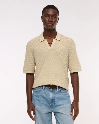 Abercrombie & Fitch Pointelle Stitch Johnny Collar Sweater Polo In White