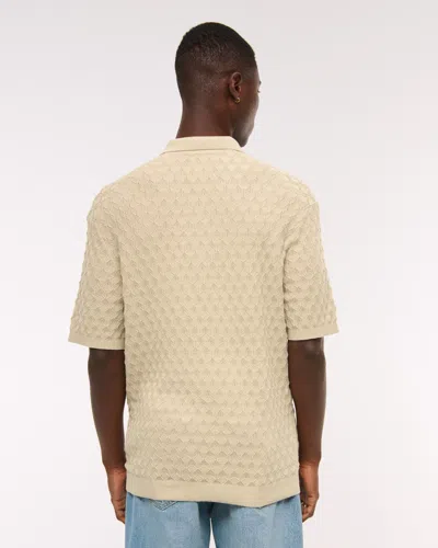 Abercrombie & Fitch Pointelle Stitch Johnny Collar Sweater Polo In White
