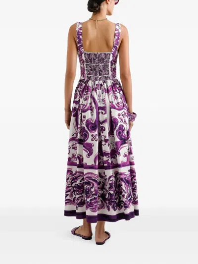 Dolce & Gabbana Long Poplin Dress With Majolica Print Dolce E Gabbana In Multi