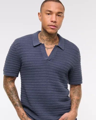 Abercrombie & Fitch Textural Striped Johnny Collar Sweater Polo In Blue