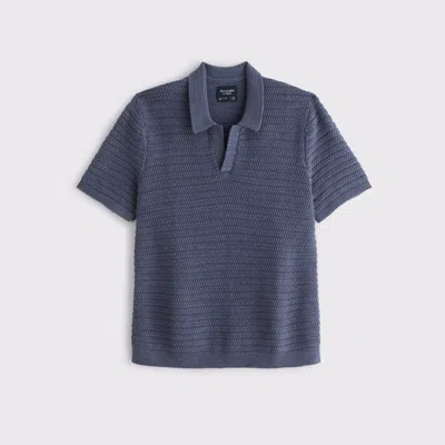 Abercrombie & Fitch Textural Striped Johnny Collar Sweater Polo In Blue