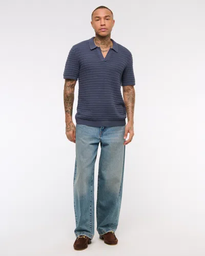 Abercrombie & Fitch Textural Striped Johnny Collar Sweater Polo In Blue