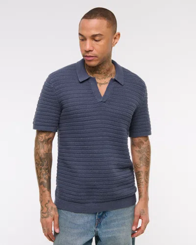 Abercrombie & Fitch Textural Striped Johnny Collar Sweater Polo In Blue