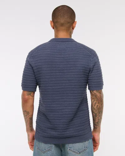 Abercrombie & Fitch Textural Striped Johnny Collar Sweater Polo In Blue