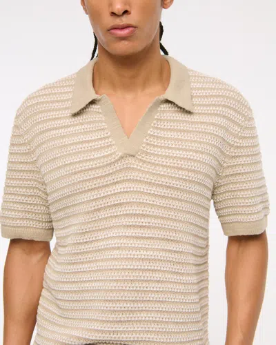 Abercrombie & Fitch Textural Striped Johnny Collar Sweater Polo In Blue