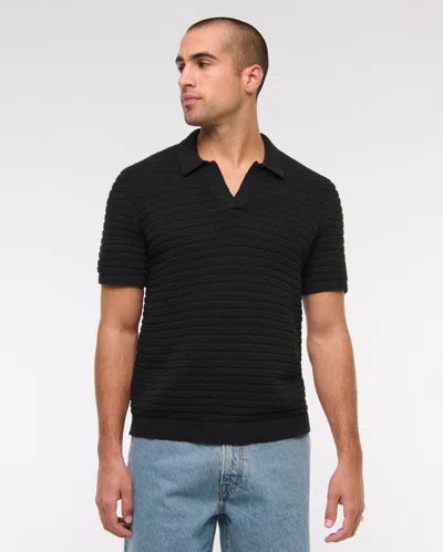 Abercrombie & Fitch Textural Striped Johnny Collar Sweater Polo In Black