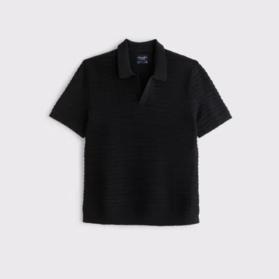 Abercrombie & Fitch Textural Striped Johnny Collar Sweater Polo In Black