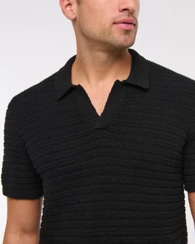 Abercrombie & Fitch Textural Striped Johnny Collar Sweater Polo In Black