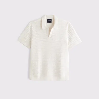 Abercrombie & Fitch Textural Striped Johnny Collar Sweater Polo In Neutral