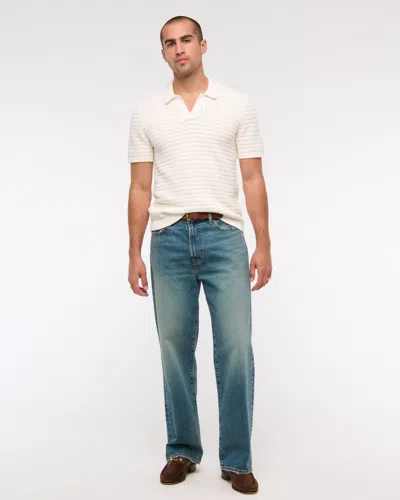 Abercrombie & Fitch Textural Striped Johnny Collar Sweater Polo In Neutral