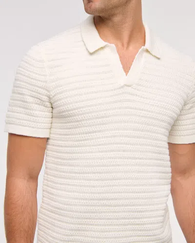 Abercrombie & Fitch Textural Striped Johnny Collar Sweater Polo In Neutral
