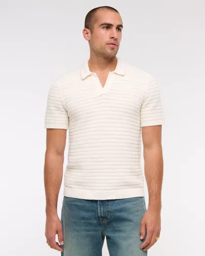 Abercrombie & Fitch Textural Striped Johnny Collar Sweater Polo In Neutral