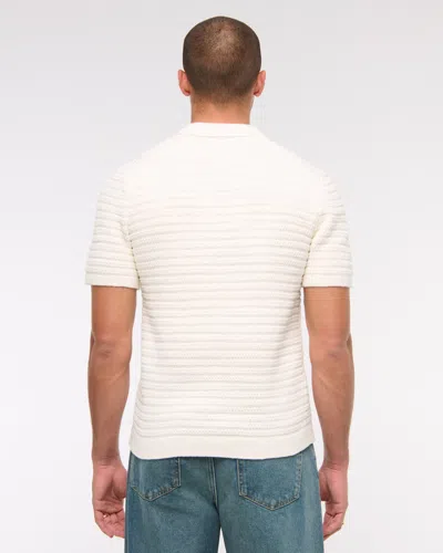 Abercrombie & Fitch Textural Striped Johnny Collar Sweater Polo In Neutral