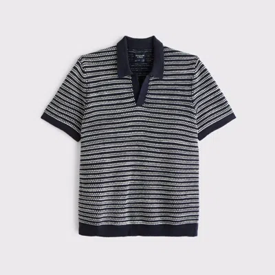 Abercrombie & Fitch Textural Striped Johnny Collar Sweater Polo In Black