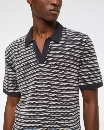 Abercrombie & Fitch Textural Striped Johnny Collar Sweater Polo In Black