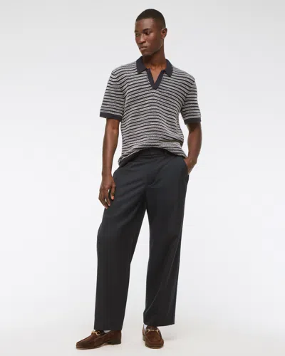 Abercrombie & Fitch Textural Striped Johnny Collar Sweater Polo In Black