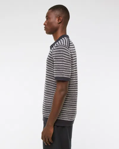 Abercrombie & Fitch Textural Striped Johnny Collar Sweater Polo In Black