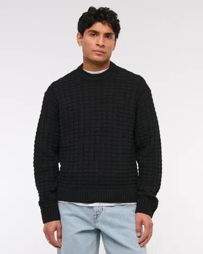 Abercrombie & Fitch Oversized Checkered Stitch Crew Sweater In Black