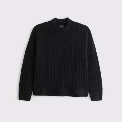 Abercrombie & Fitch Oversized Checkered Stitch Crew Sweater In Black