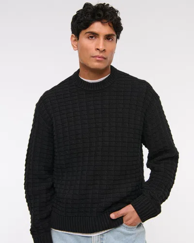 Abercrombie & Fitch Oversized Checkered Stitch Crew Sweater In Black