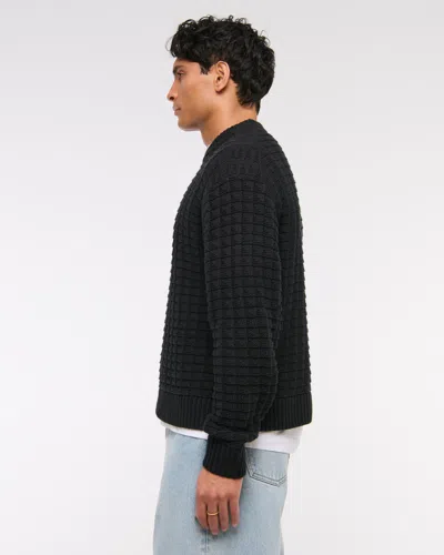 Abercrombie & Fitch Oversized Checkered Stitch Crew Sweater In Black