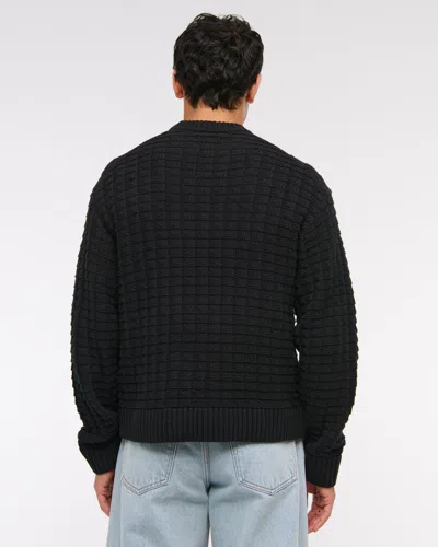 Abercrombie & Fitch Oversized Checkered Stitch Crew Sweater In Black