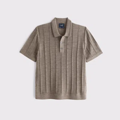 Abercrombie & Fitch Merino Wool-blend Stitch 3-button Sweater Polo In Brown
