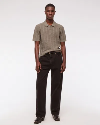 Abercrombie & Fitch Merino Wool-blend Stitch 3-button Sweater Polo In Brown