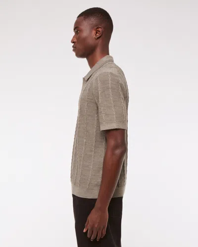 Abercrombie & Fitch Merino Wool-blend Stitch 3-button Sweater Polo In Brown